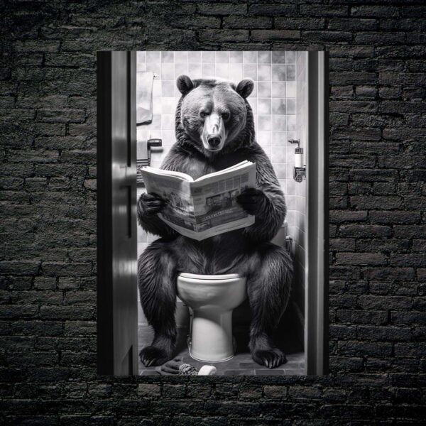 Funny Bear in toilet reading newpaper